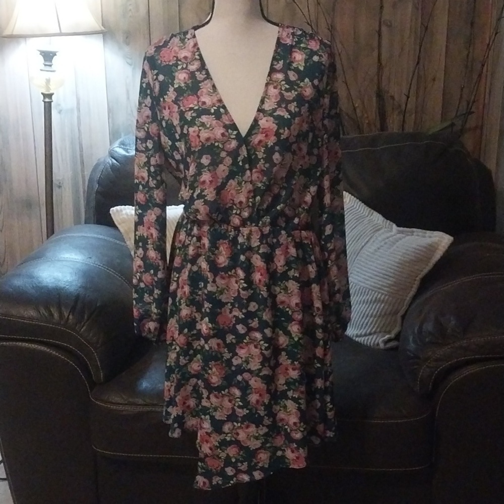 Charles Henry Dolman Lined Faux Wrap Long Sleeve Dress Size L Cottagecore